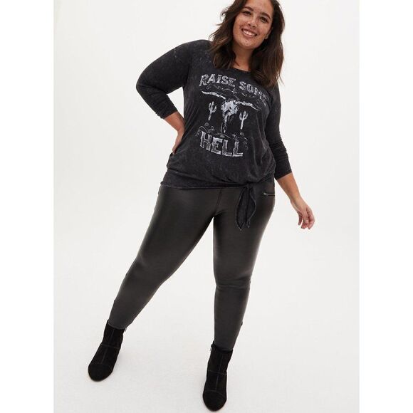 Torrid Super Soft Raise Hell Black Mineral Wash Tie Front Long Sleeve Tee 00 M - Picture 7 of 11